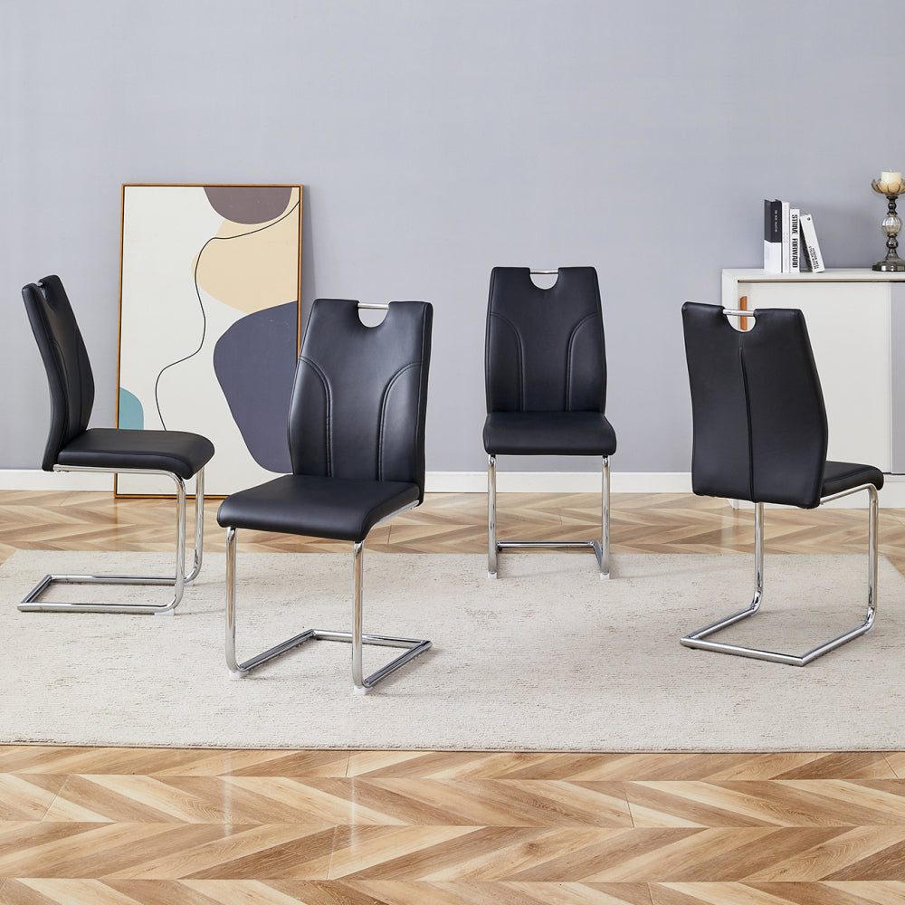 White PU Dining Chair Set.Uniquely designed white dining chairs. PU material, paired with silver metal chair legs. Suitable for offices, restaurants, kitchens, conference rooms, etc.(Set of 6)