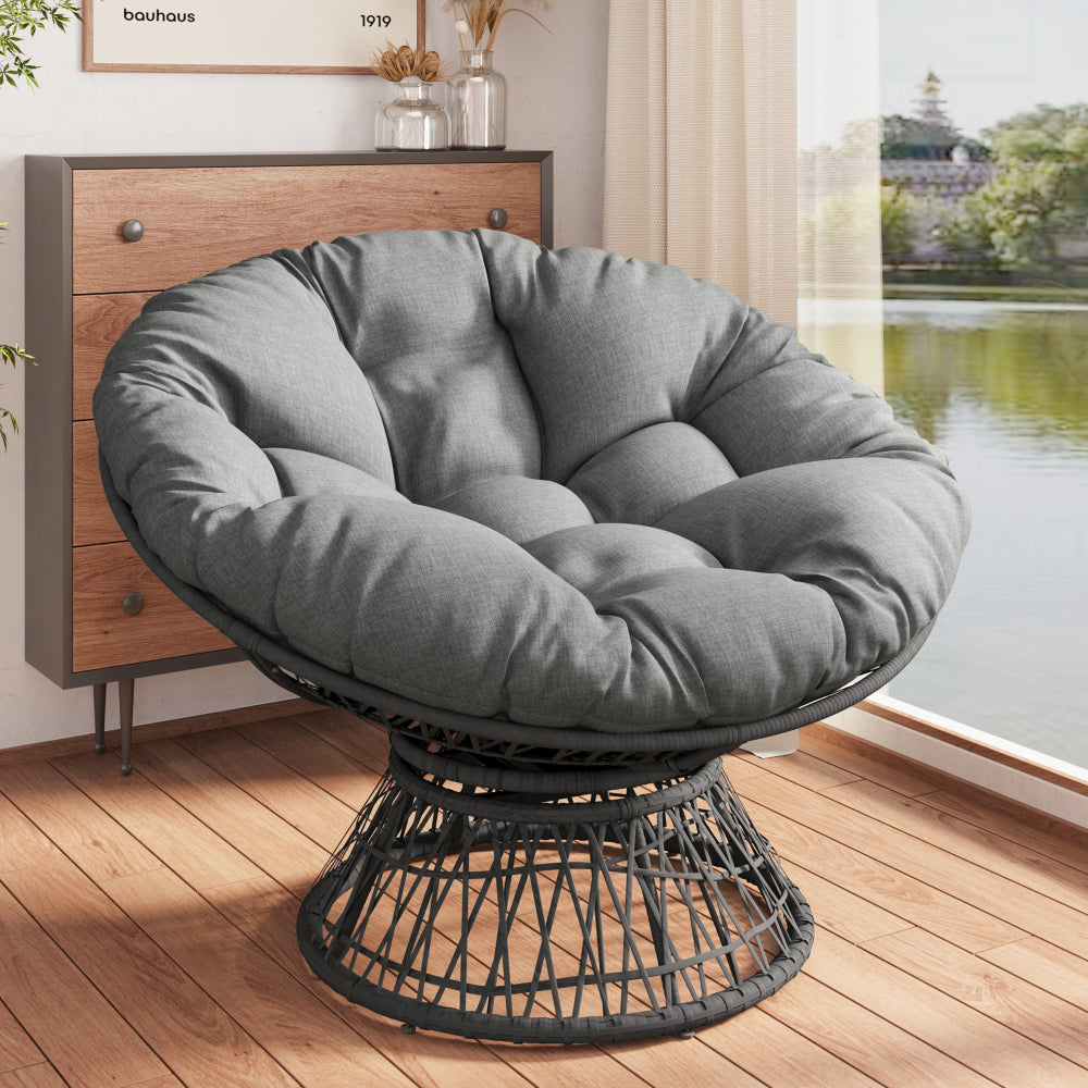 40" Ergonomic Wicker Chair with Cloud Thick Density Fabric Cushion,3-proof Cover,High Capacity Iron Frame,Fluid 360 Degree Swivel for Reading,Living Room, Bedroom,Lounge,Brown Base,2 Colors