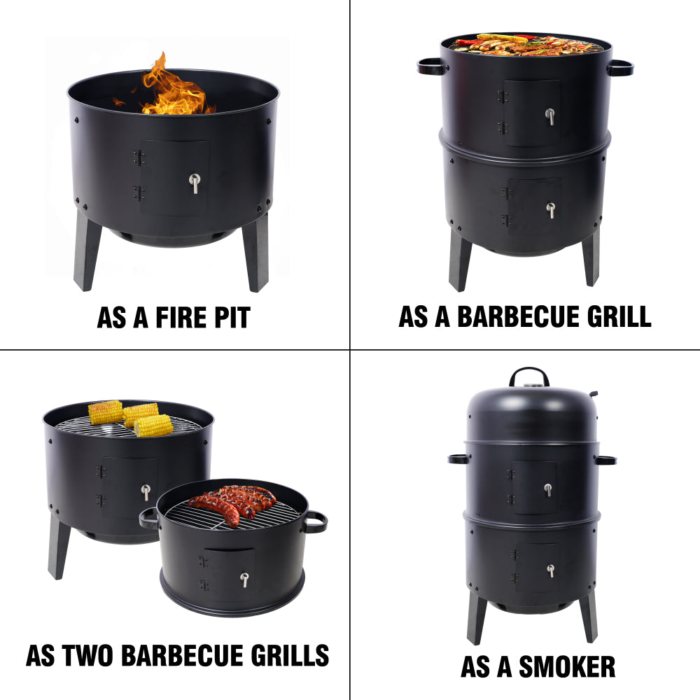 Charcoal Smoker Grill Wood Smoker Grills Outdoor Cooking 16 Inch Vertical Smoker Portable BBQ Grill for Camping, Black