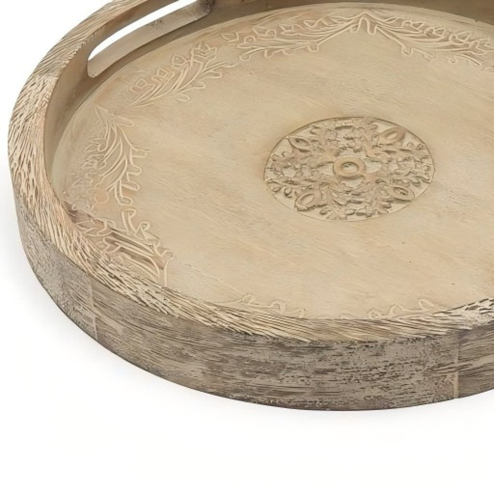 Round Mango Wood Serving Tray - 18" Rustic Brown Design for Stylish Entertaining