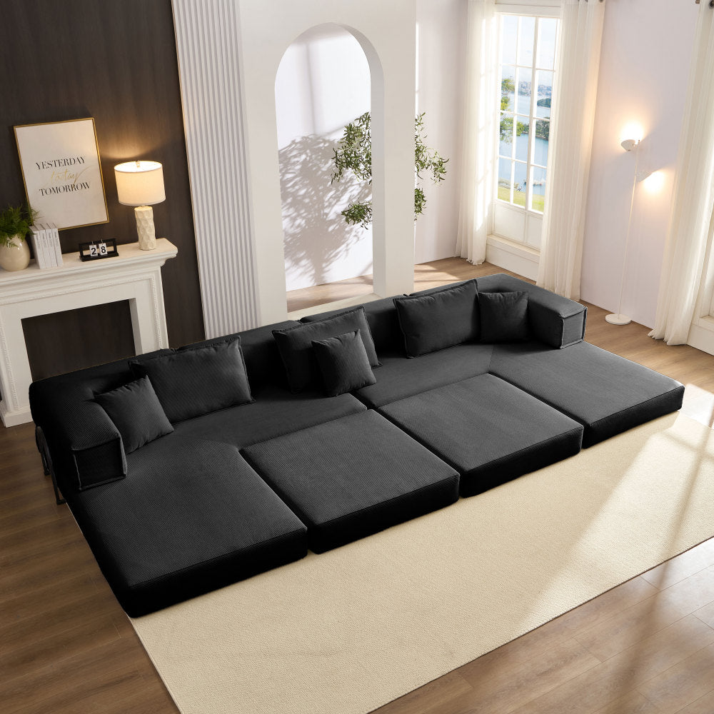 Oversized Upholstered Sectional Sofa Couch Set,Modular 118.2" L Shaped Floor Living Room Sofa Set With 6 Pillows,DIY Combination Sofa Couch for living rooms, apartments,bedrooms,Black