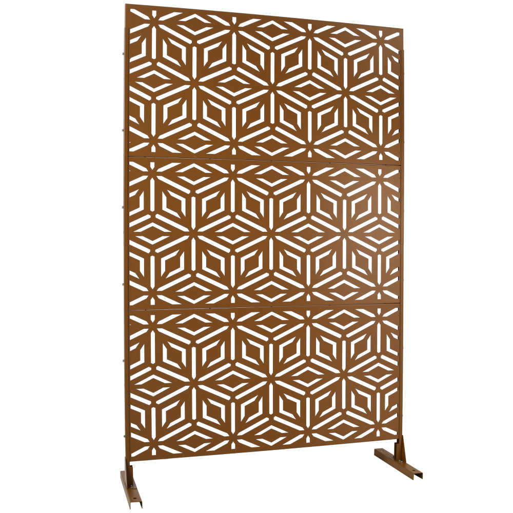 Outdoor & Indoor Privacy Screen Metal Privacy Screen 76" H×48" W, Freestanding Decorative Privacy Screen for Deck Balcony Patio, Privacy Fence Panels for Outside Lawn Garden PS115 BROWN