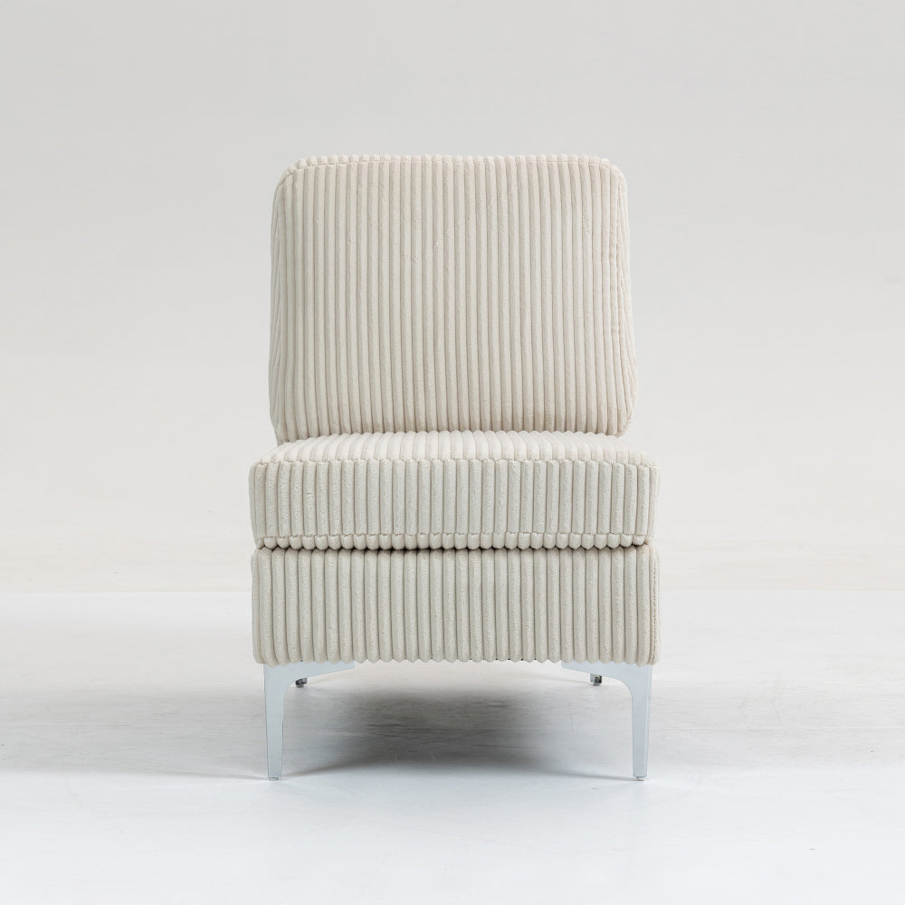 Modular Sectional Sofa Armless Seat Module, Corduroy Sectional Couch, Single Couch Modular Armless Accent Chair with Back Cushion,  Beige