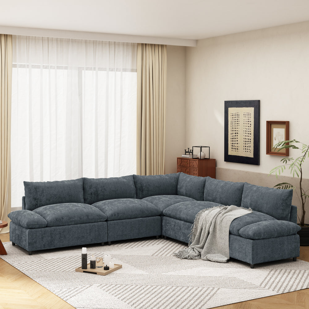 115.5" Modular Deep Gray Sectional Sofa with Durable Polyester Upholstery, Plush Cushions, Hidden Storage Compartments, and Versatile Design for Living Room, Lounge, or Office"