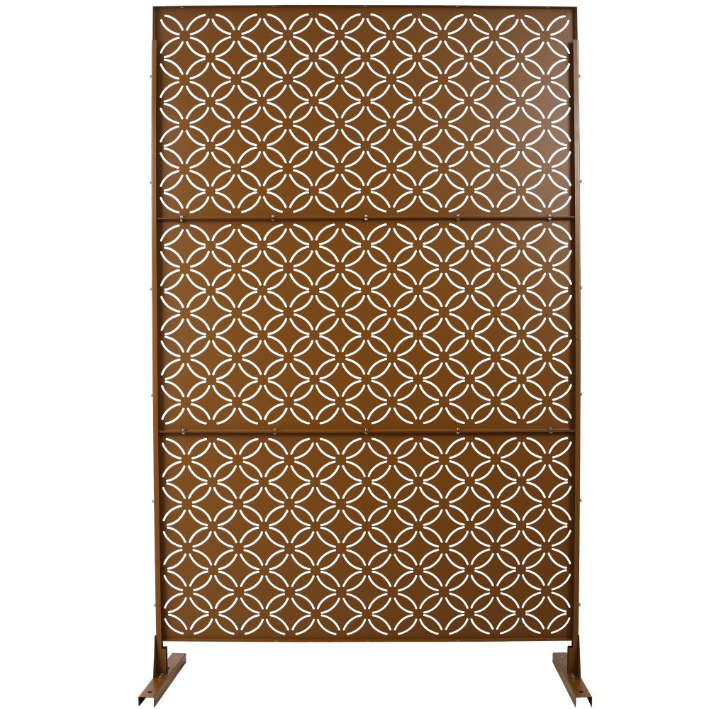 Outdoor & Indoor Privacy Screen Metal Privacy Screen 76" H×48" W, Freestanding Decorative Privacy Screen for Deck Balcony Patio, Privacy Fence Panels for Outside Lawn Garden PS107 BROWN