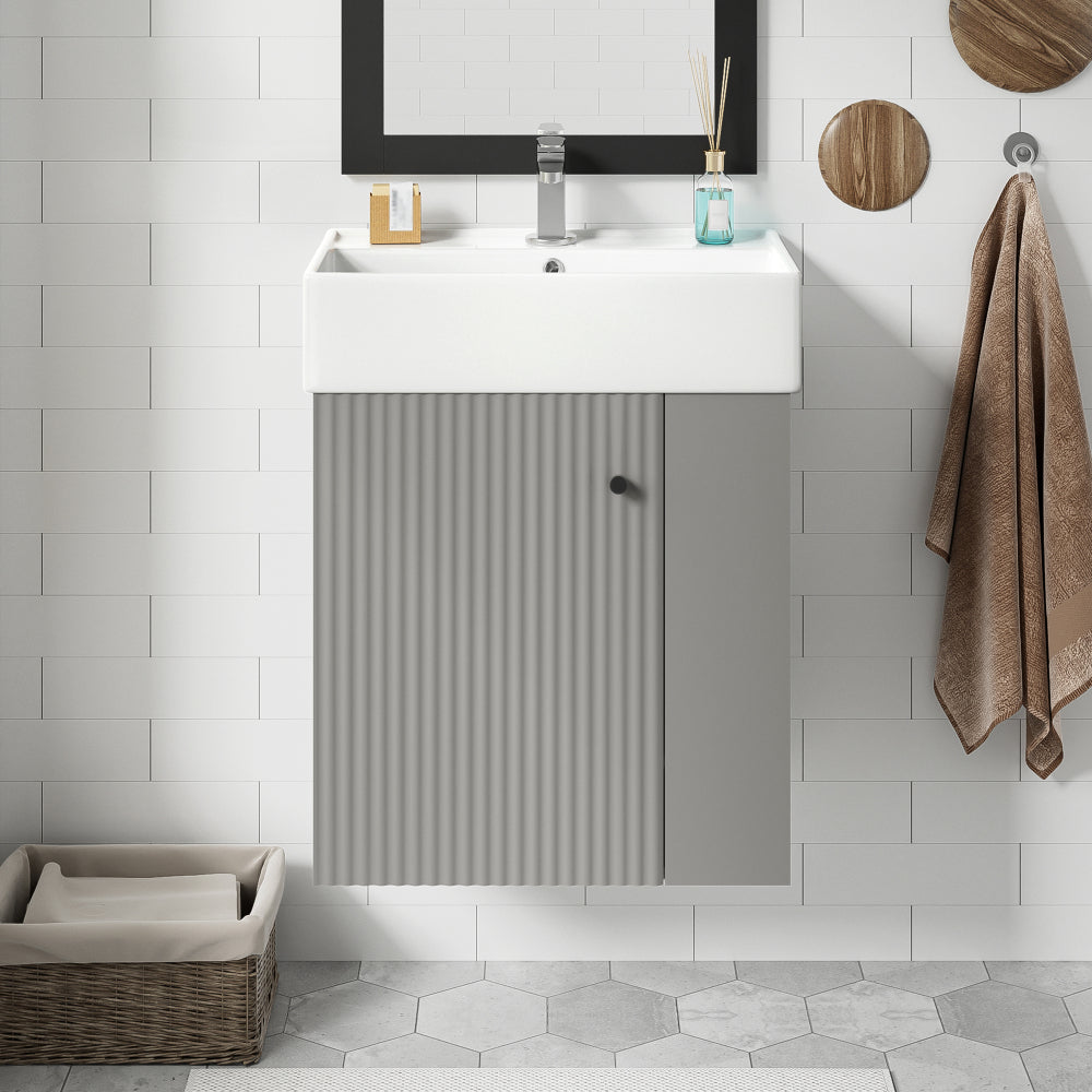 21.6" white Bathroom vanity, Combo Cabinet, Bathroom Storage Cabinet, Single Ceramic Sink, Left side storage