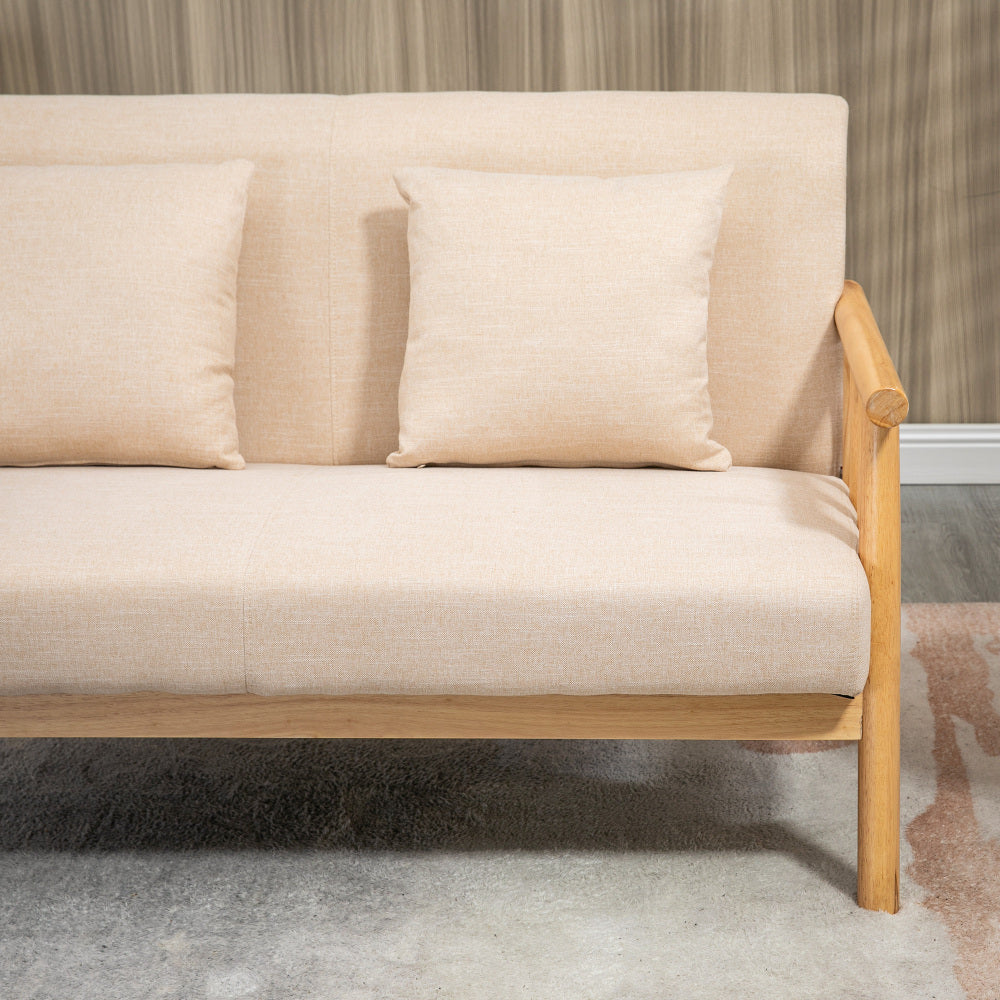HOMCOM 48" 2-Seater Couch for Small Spaces, Modern Loveseat Sofa for Bedroom, Living Room Furniture, Upholstered Small Couch with Throw Pillow and Wood Legs, Beige