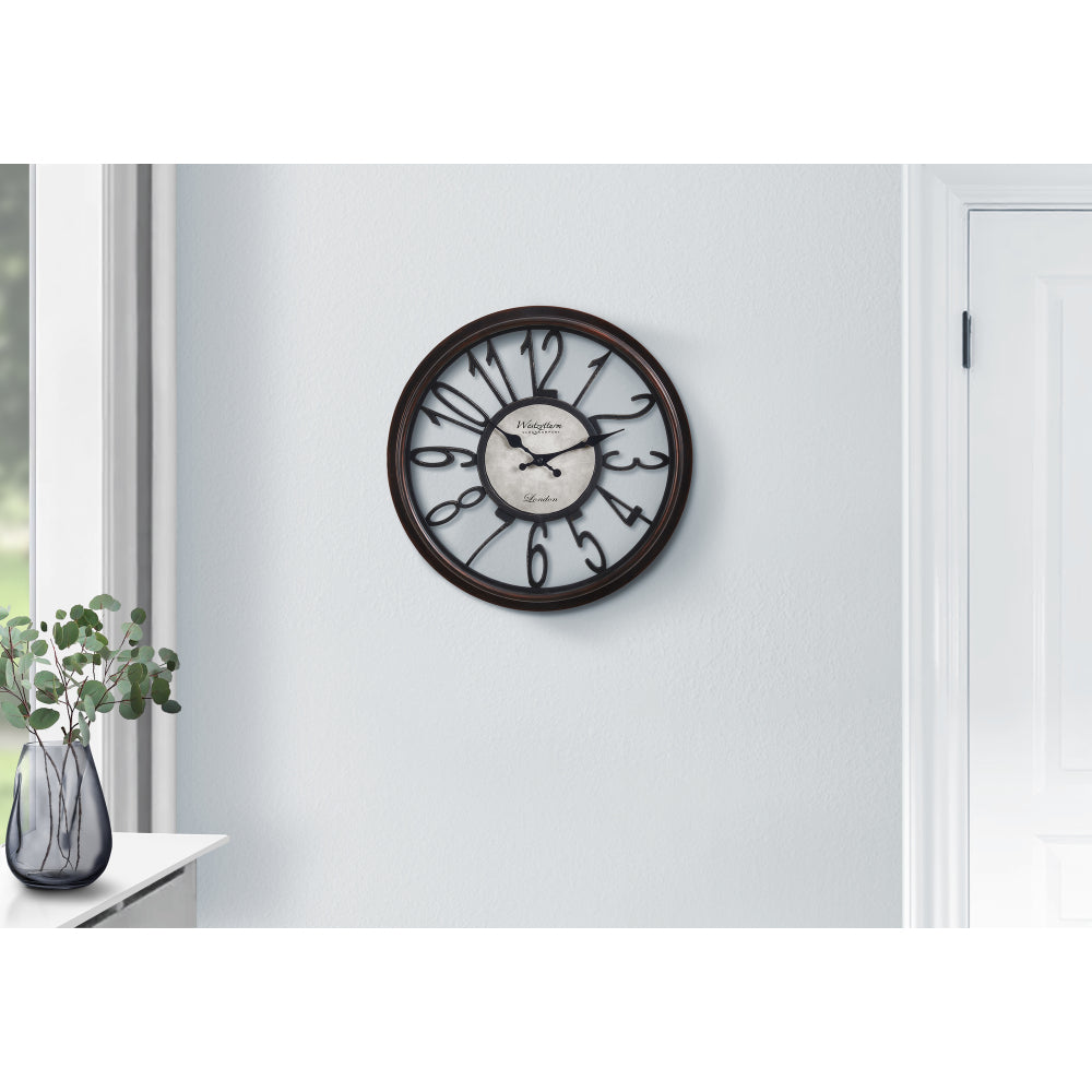 Clocks, 16" Round, Wall Clock, Antique Brown, Transitional