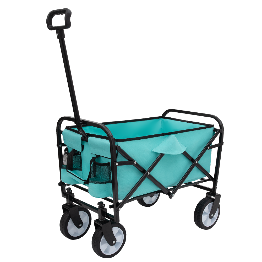 Minimeetall Extention Collapsible Foldable Wagon Cart with strapping system Beach Wagon Utility Cart Utility Wagon Grocery Cart for for Camping Shopping Sports Gardeing Fishing Supports 225lbs  blue