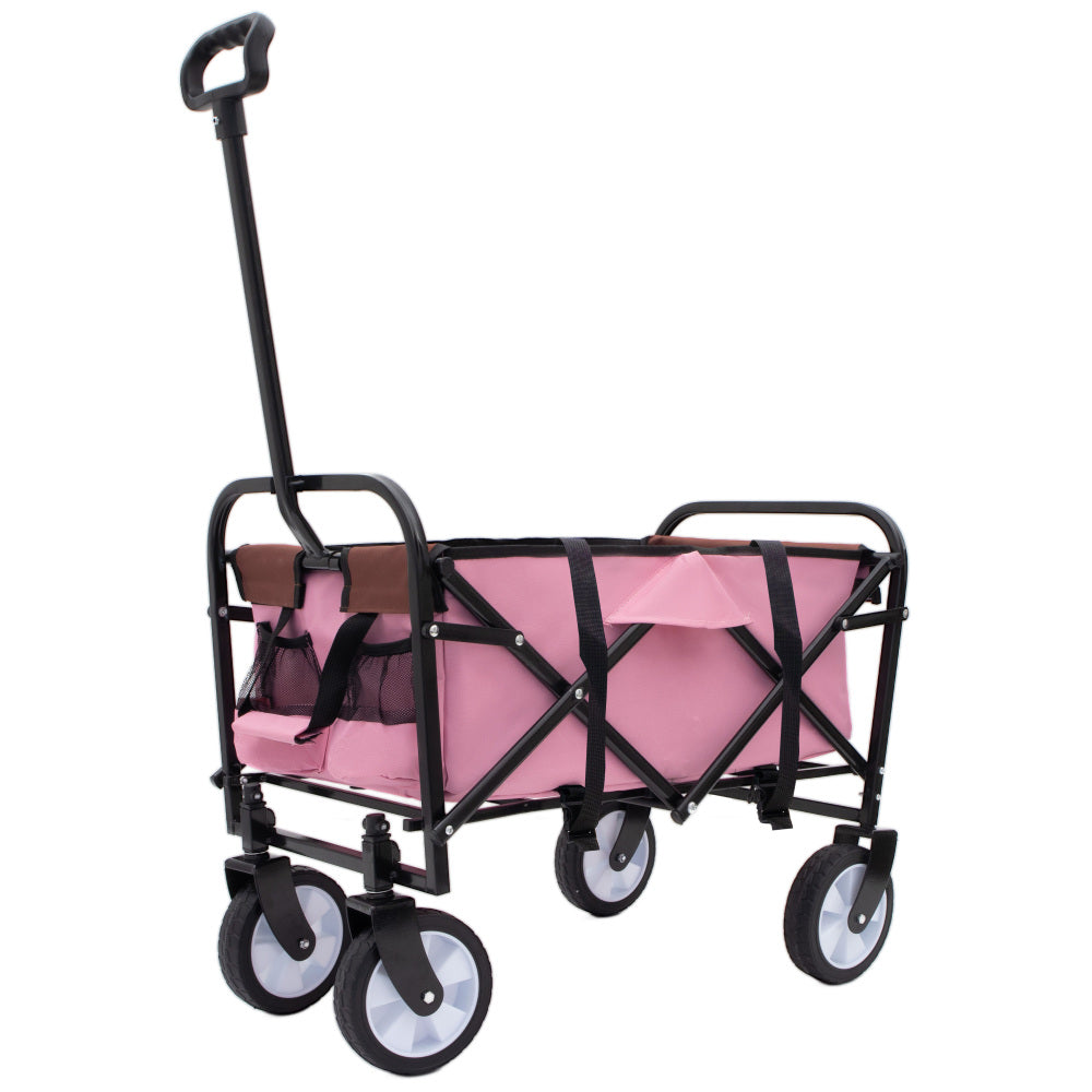 Minimeetall Strap Collapsible Foldable Wagon Cart with strapping system, Beach Wagon , Utility Cart , Utility Wagon Grocery Cart for Camping Shopping Sports Gardeing Fishing Supports 225lbs black