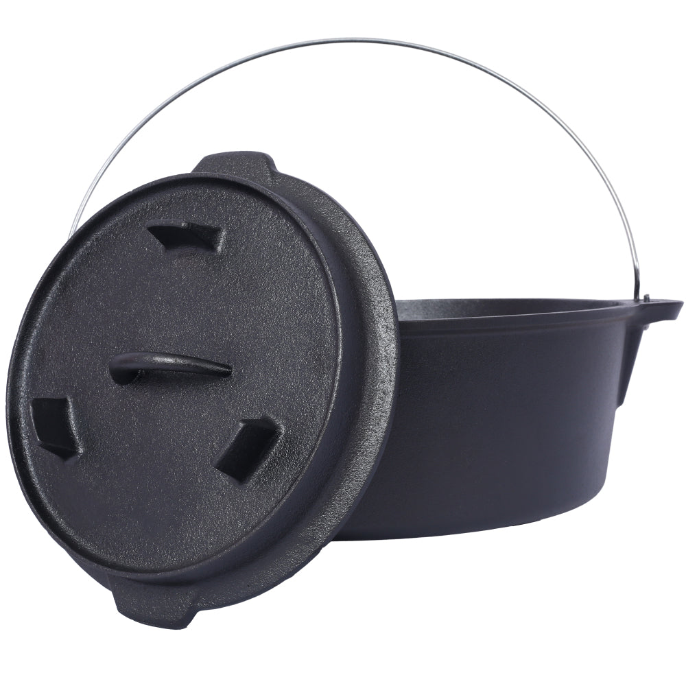 Pre-Seasoned Cast Iron Dutch Oven With Skillet Lid, Outdoor Camping Deep Pot for Camping Fireplace Cooking BBQ Baking Campfire, With Iron Pot Rack, 8 Quart