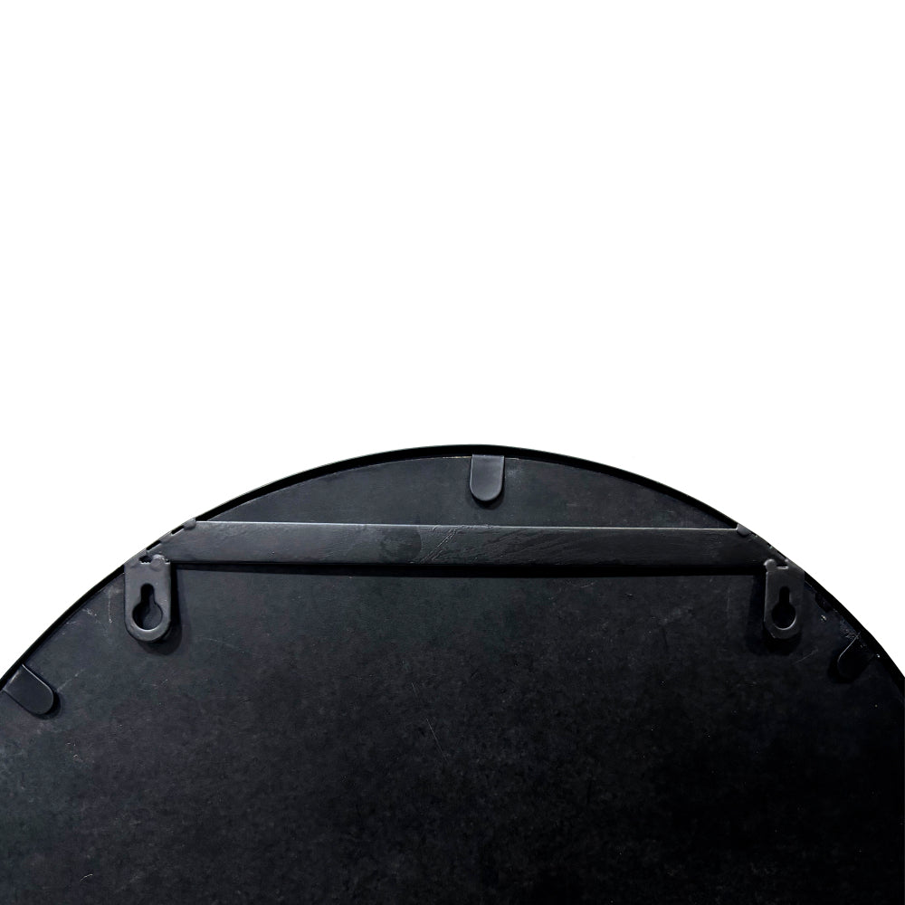 Oval Metal Wall Mirror with Framed Edges and Wooden Backing, Black
