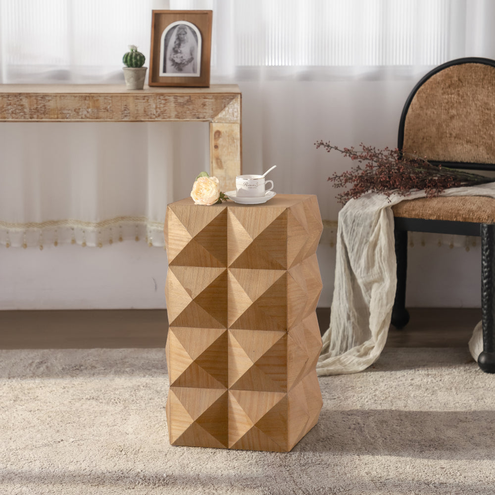 23.62"Height Three-dimensional Embossed  Pattern Design Retro Side Table,Retro Wooden Nightstand