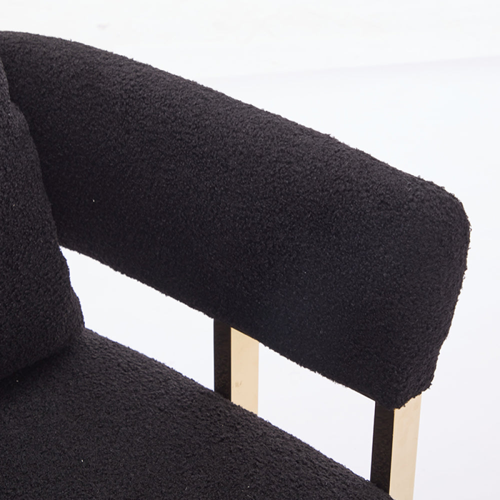 TS Modern decorative chair, living room side chair with gold metal legs, no wheels, suitable for dressing area, reception room, office,Teddy fleece upholstered metal foot sofa 2PCS Black