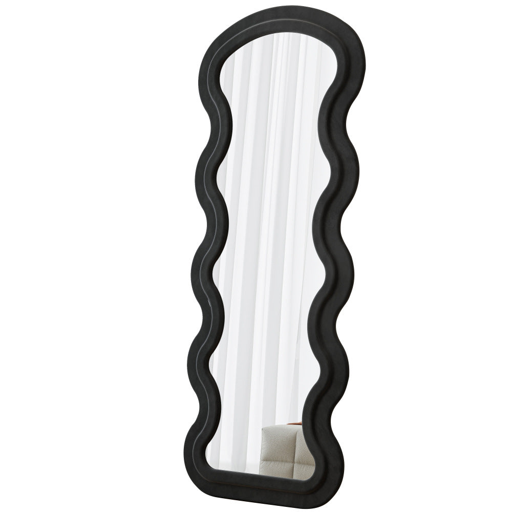 Flannel Full Length Wave  Floor Mirror with Stand for Bedroom living room Hanging or Against The Wall black
