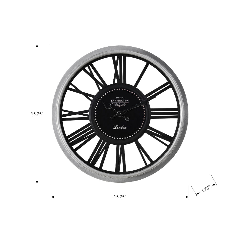 Clocks, 16" Round, Wall Clock, Silver, Black, Transitional