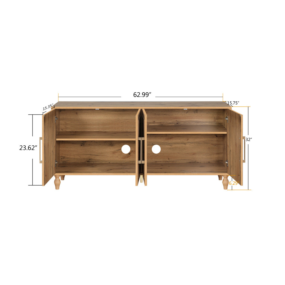 Carved Flower Door Large Storage Cabinet With Metal Handle Suitable For Living Room, Kitchen, Entryway(NATURAL WOOD)