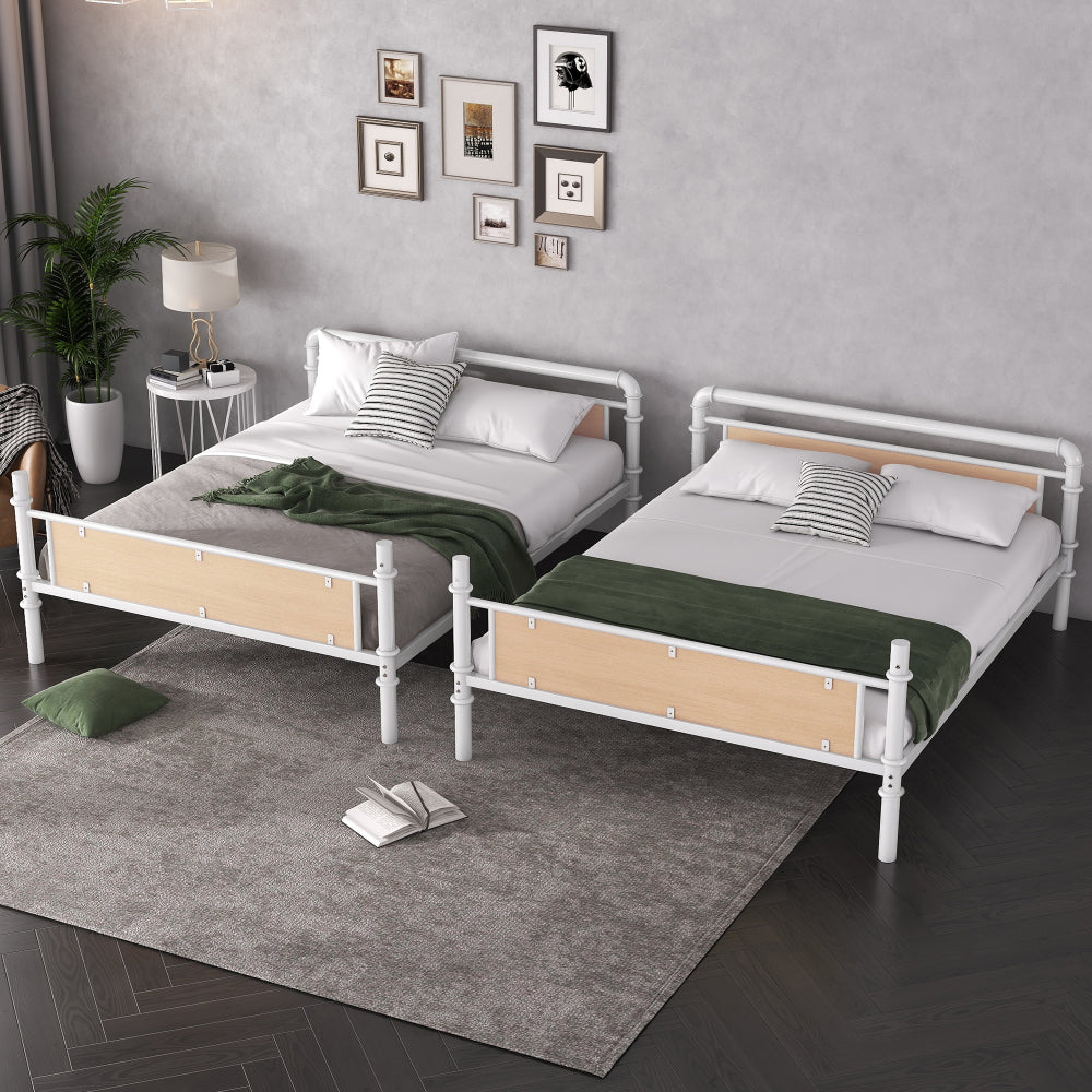 Twin XL over Twin XL Metal Bunk Bed, Industrial Detachable Bunkbeds with Safety Guard Rails for Teens, White(Expect Arrival Date 2025/6/18)