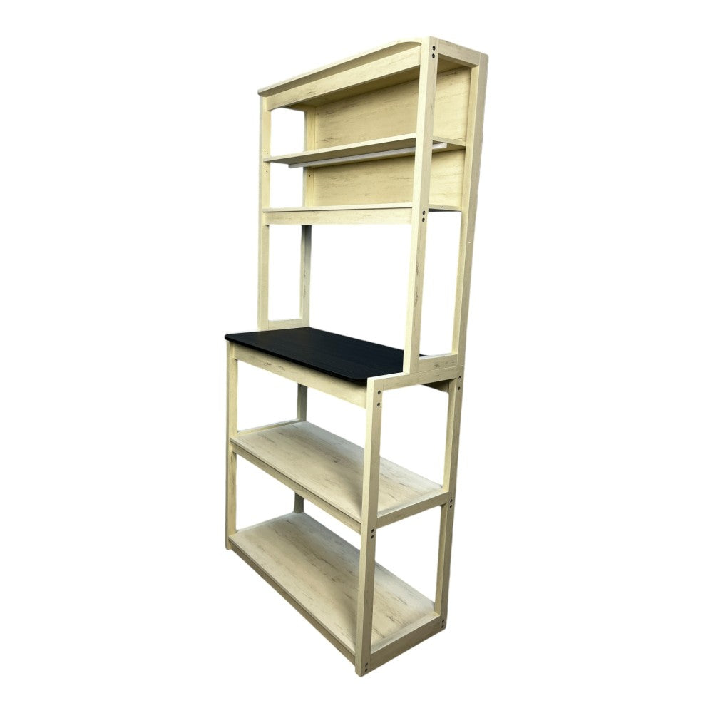 31.5" White and Black color 5-Tier Bakers Rack for Kitchen with Storage, Coffee Bar, Kitchen Shelves,  Microwave Stand