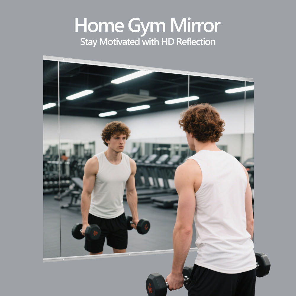 63x24 Inch 2-Pack Modern Home Gym Mirror, Wall-Mounted, Framed, Silver