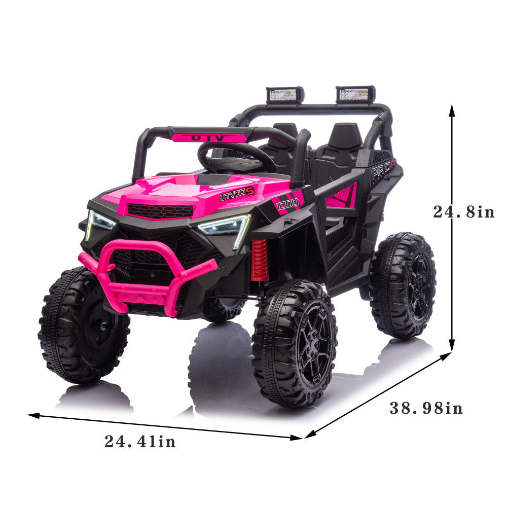24V 400W Kids Ride On Electric UTV W/Parents Remote Control,Four-Wheel Suspension,LED Lights,Portable Handle,Advanced center panel with USB,MP3,Music,Bluetooth,,Power Display For Kids Aged 3+.