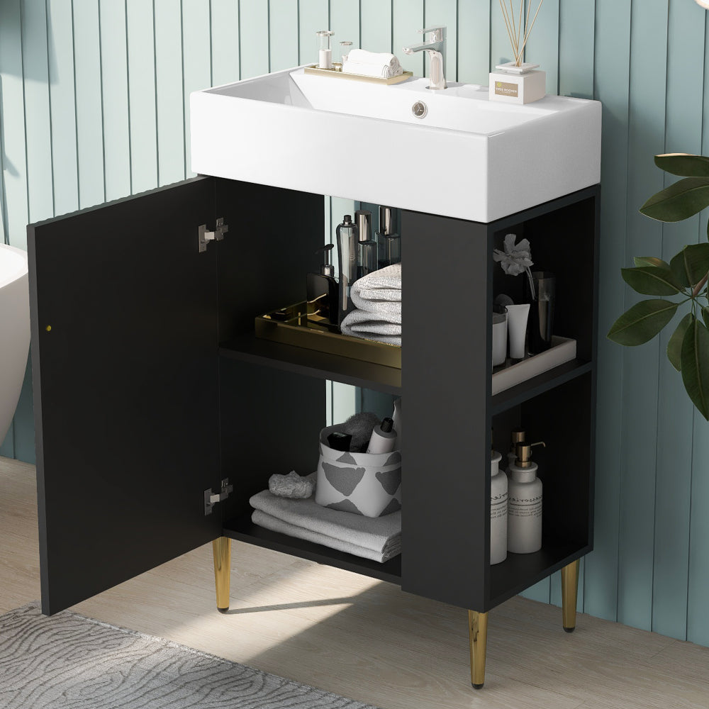 21.6" white Bathroom vanity, Combo Cabinet, Bathroom Storage Cabinet, Single Ceramic Sink, Left side storage