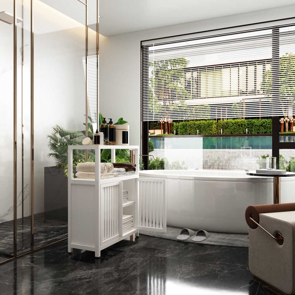 White Large Capacity Bamboo Storage Cabinet Furniture for Bathroom Living Room Bathroom Bamboo Storage Cabinet With Shelves
