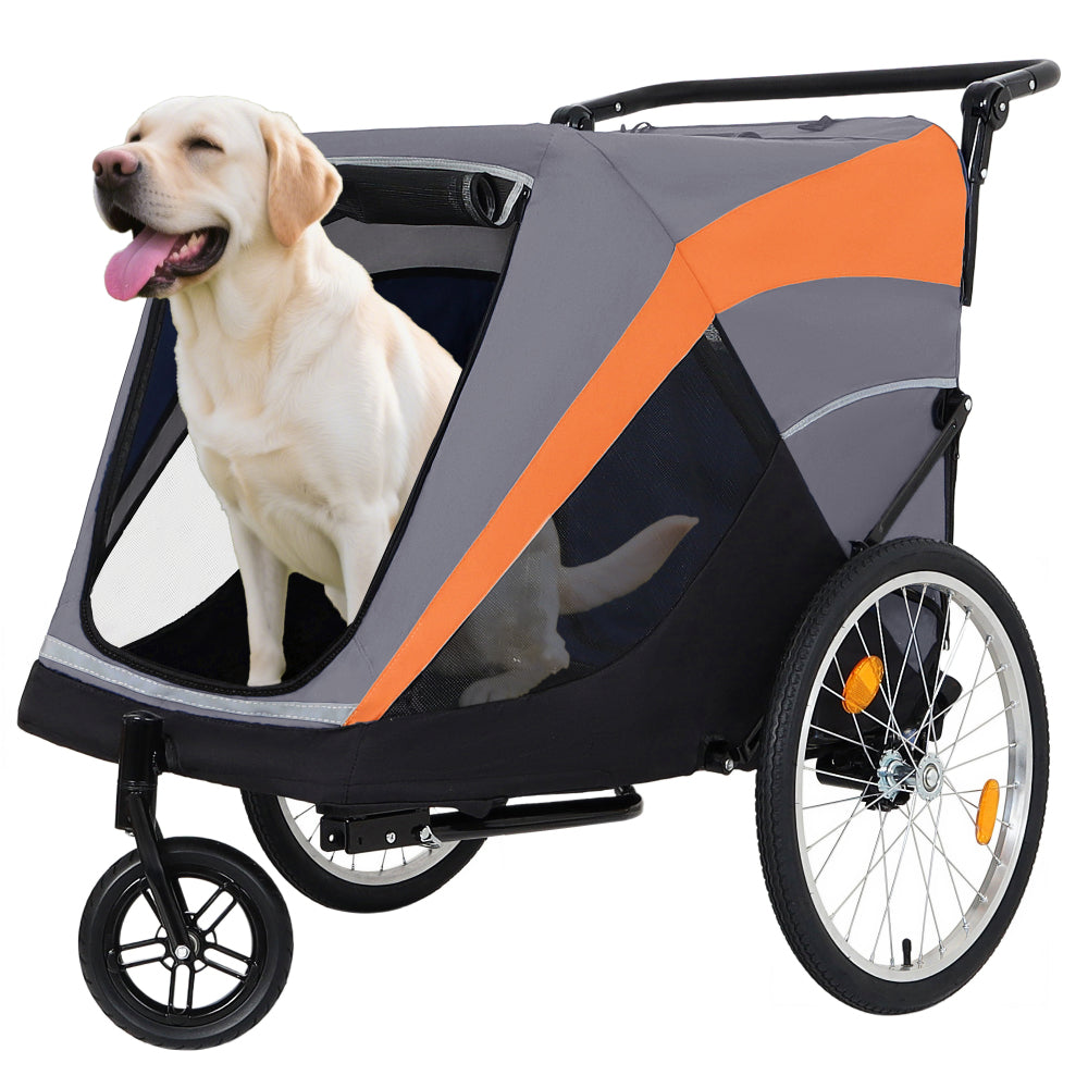 2-in-1 Bike Trailer & Push Cart for Pets - Detachable Bike Hitch & Push Handle Included - Quick Release Wheel, Internal Leash, Dual Cup Pockets and Underneath Storage Bag,  Holds Pets Up to 88 lbs