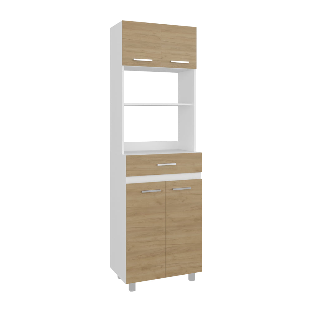 Kitchen Pantry, 4 Doors, 1 Drawer, 4 Legs, 4 Shelves, Natural Oak / White