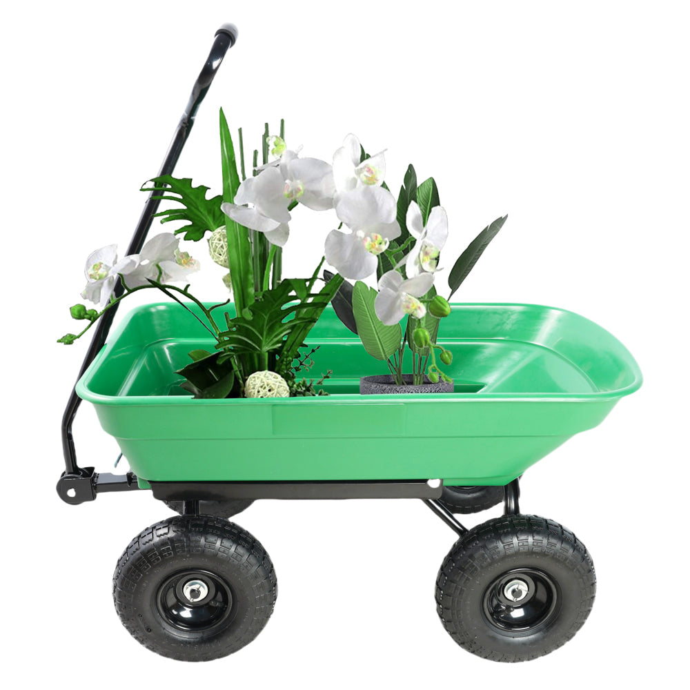 Folding car Poly Garden dump truck with steel frame, 10 inches. Pneumatic tire, 300 lb capacity body 55L  Green
