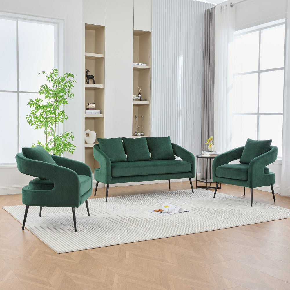 53.7"Modern Upholstered Velvet Open Back Loveseat Settee with 3 Pillows, Small Comfy Sofa 2-Seater Mini Sofa for Small Space with Metal Legs, Living Room Bedroom Office Dorm Studio Apartment, Beige
