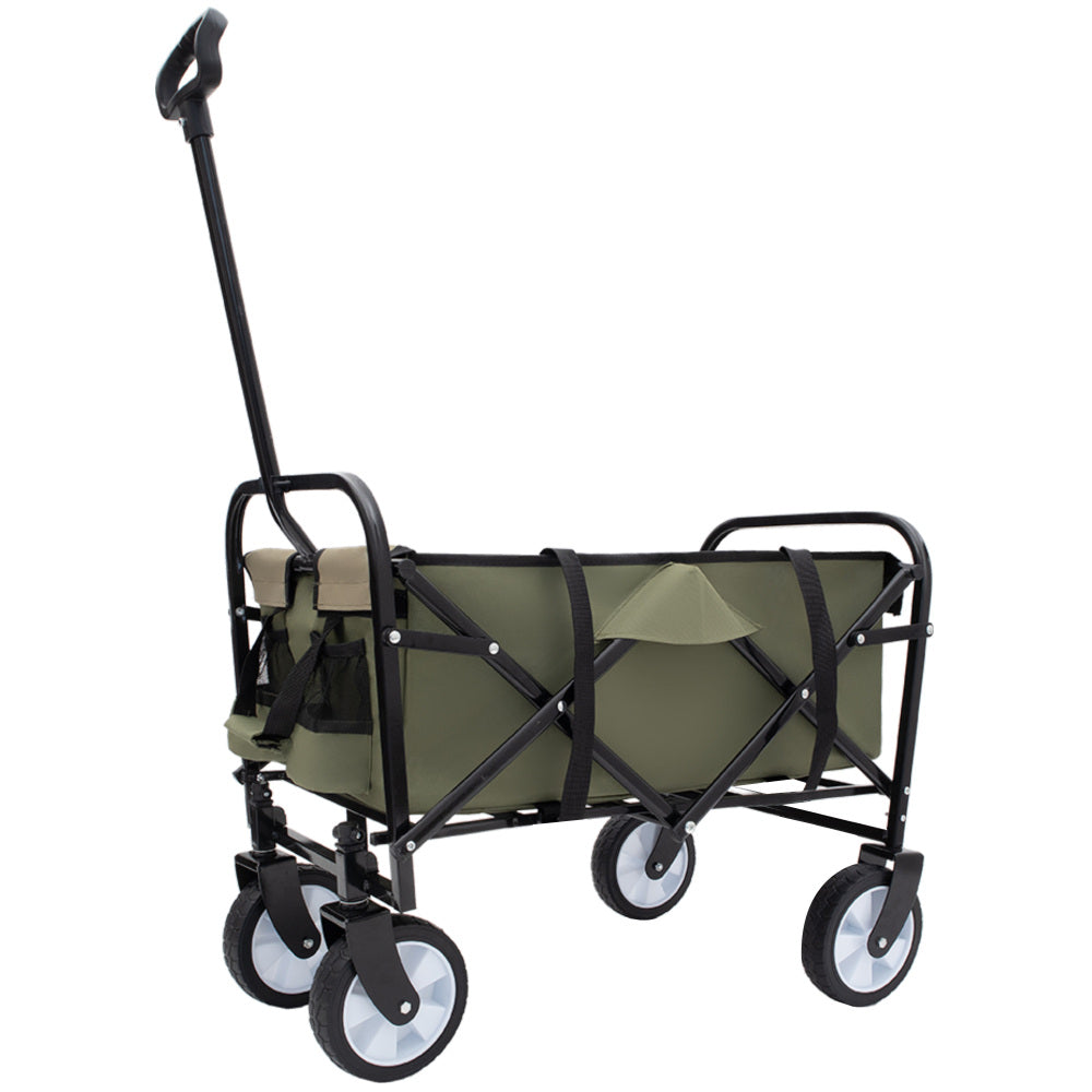 Minimeetall Strap Collapsible Foldable Wagon Cart with strapping system, Beach Wagon, Utility Cart, Utility Wagon Grocery Cart for Camping Shopping Sports Gardeing Fishing Supports 225lbs, army green