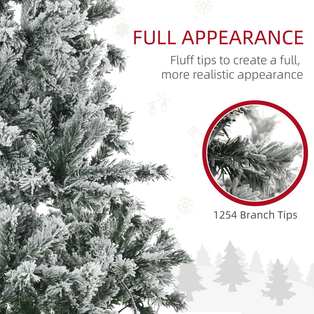HOMCOM 7.5' Flocked Artificial Christmas Tree with Cold White LED Lights