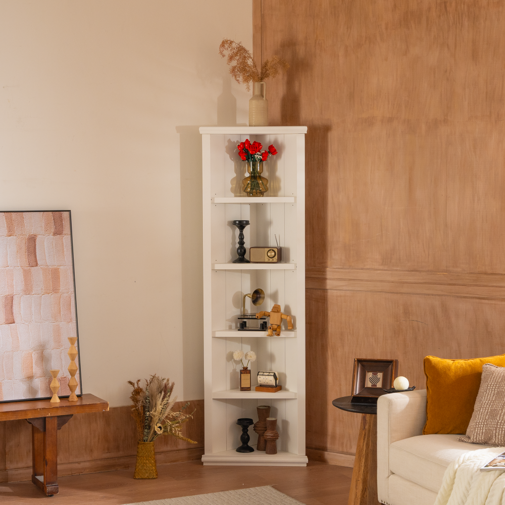 2x 75.25'' Tall Triangle Sided Bookshelves, Set of Two 5-Tier Sided Bookcase - White - Olny Sold with Paired Cabinets
