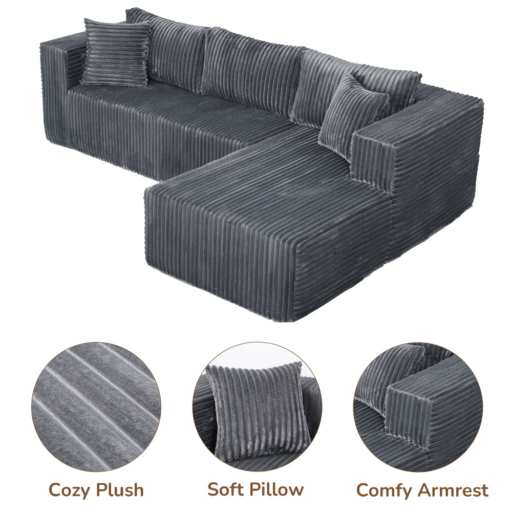 105" L-Shaped Modular Compression Sofa, Plush Upholstery, All-Foam Structure (No Springs), Vacuum-Packed, Space-Saving for Living Room, Bedroom, Apartment  (Left Chaise)