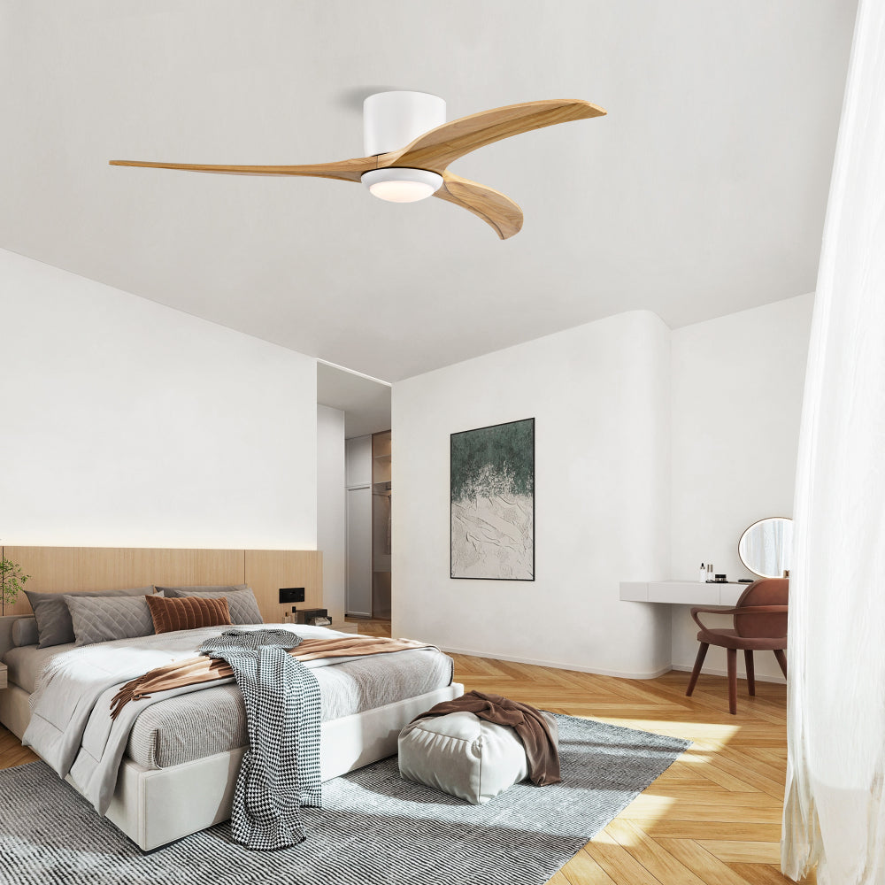 52"  Solid Wood Blades Ceiling Fan With Light with Remote Control, Noiseless Reversible Motor, 6 Speed, for Patio Living Room, Bedroom,Indoor.(Matte White)
