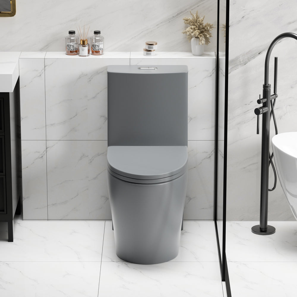 1.1/1.6 GPF Tornado Flush One-Piece Toilet for bathrooms,Siphonic S-trap 12",Elongated Bowl with Soft Close Seat,Powerful Dual Flush MAP 1000g,Comfort Chair Seat ADA Height 17", Light gray LG-001