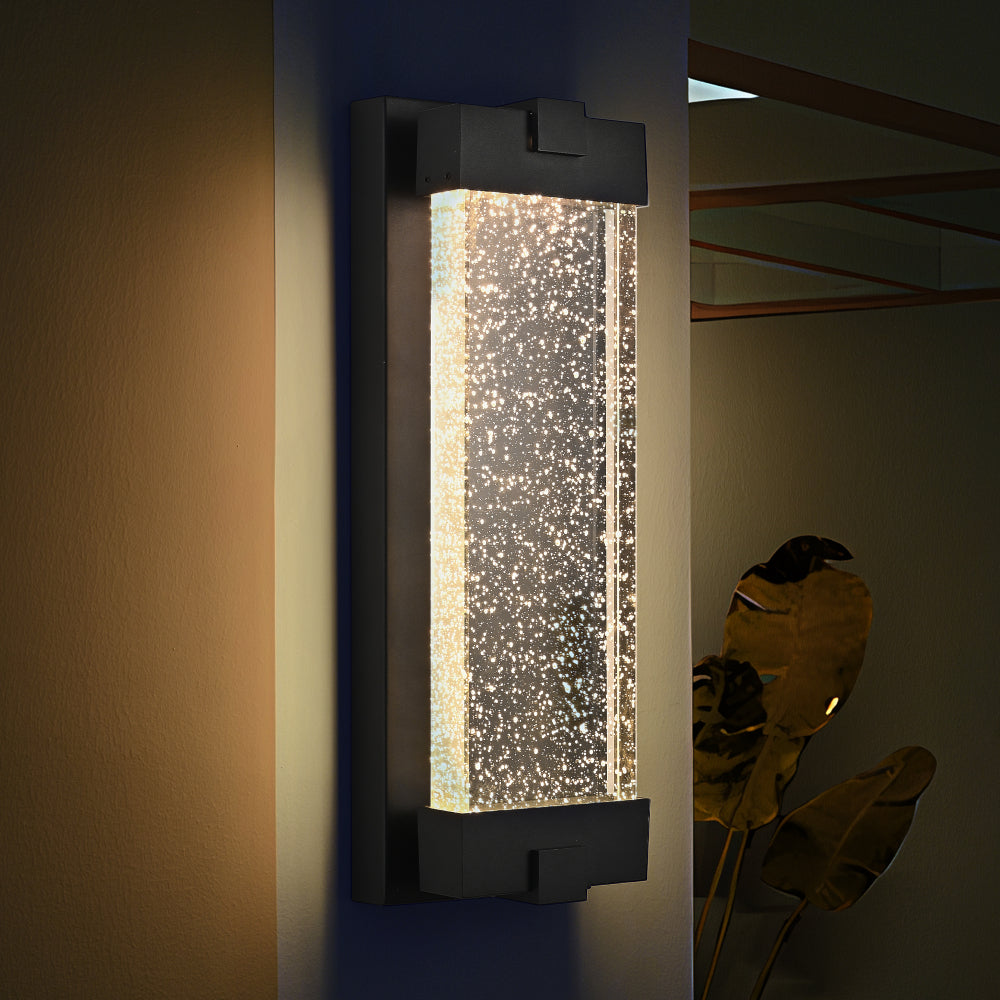 2-Pack Outdoor Wall Light Fixture, Weatherproof LED Wall Sconce with Bubble Crystal and Light Sensor - 12W Per Lamp