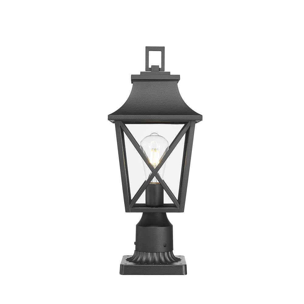 Outdoor Post Light, Black Pole Lantern Lighting Fixture with Pier Mount Base Hard Wired, Outdoor Column Lights Exterior Lamp Post Lantern with Glass for Garden Yard Patio Path (2 pack)
