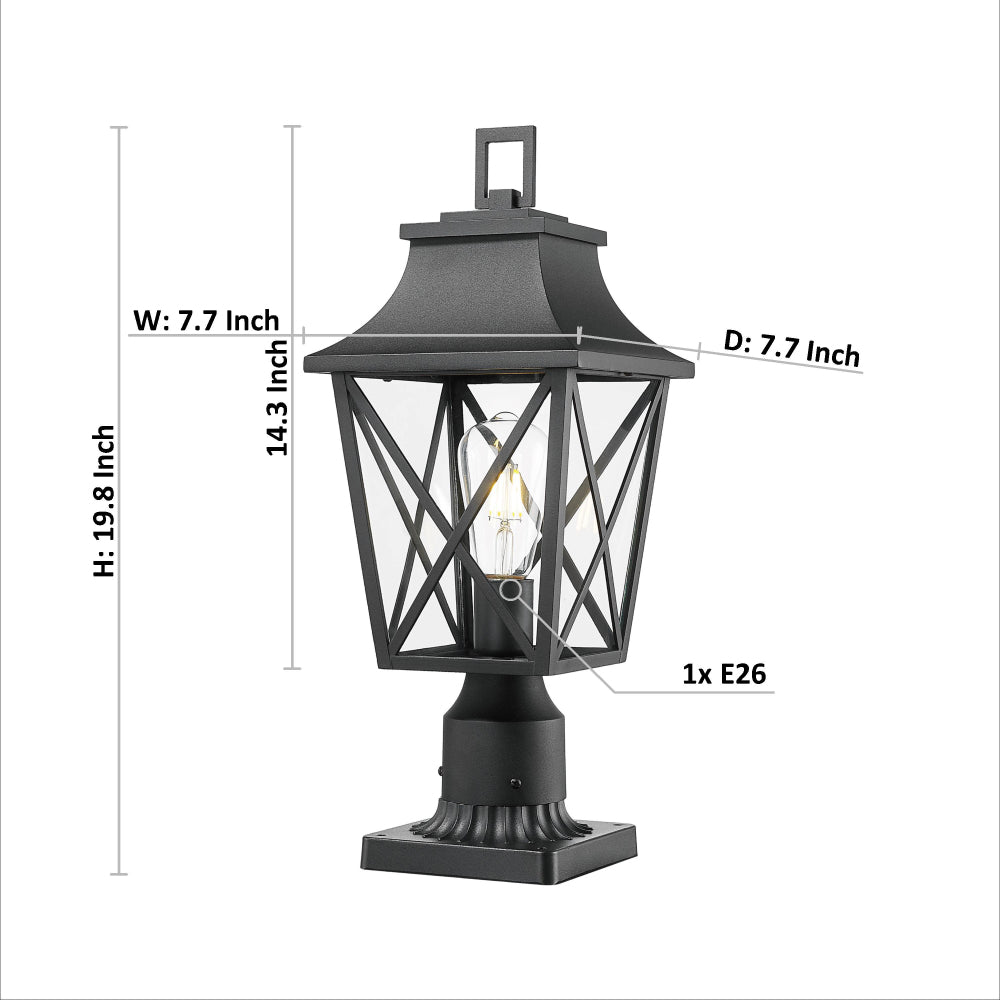 Outdoor Post Light, Black Pole Lantern Lighting Fixture with Pier Mount Base Hard Wired, Outdoor Column Lights Exterior Lamp Post Lantern with Glass for Garden Yard Patio Path (1 pack)