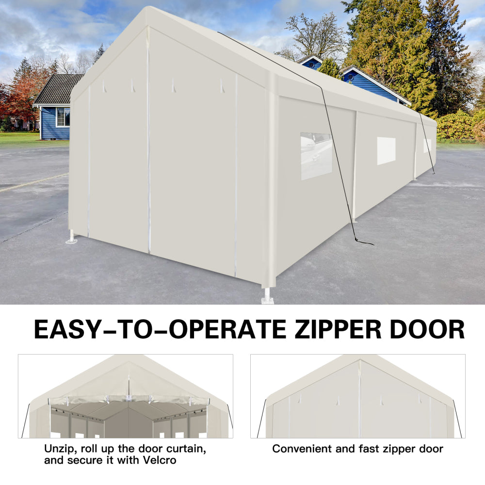 Carport, 10×30 Heavy Duty Portable Carport Garage Tent for Outdoor Storage Shelter white with window