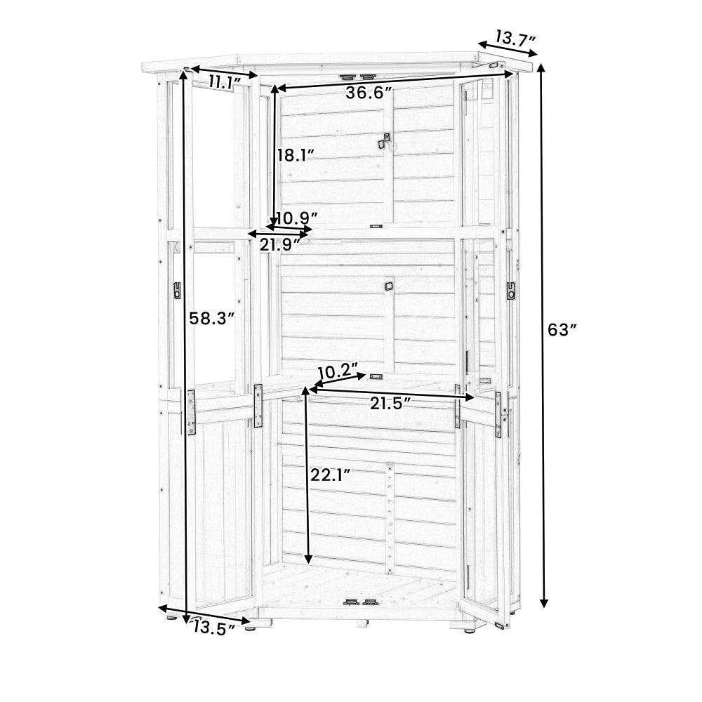 [Assembly Video Product] TOPMAX 63'' Height Garden Wood Storage Cabinet Outdoor Tool Storage Shed, Mini Greenhouse Cold Frame with Waterproof- Roof and Lockable Door for Backyard,Patio, Lawn, White