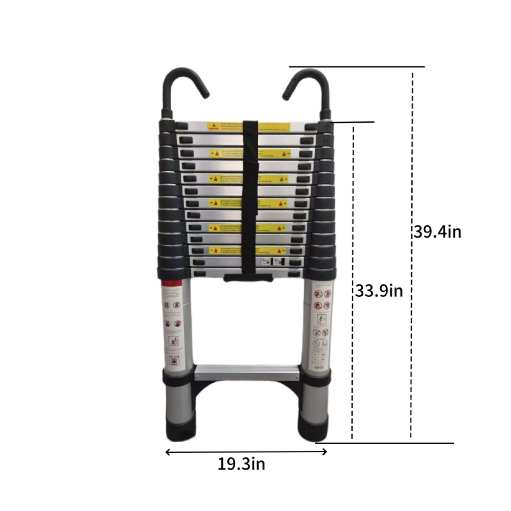 4.1-meter telescopic ladder, aluminum telescopic ladder, non slip feet, maximum capacity of 300 pounds, foldable ladder with hooks, suitable for RV or outdoor work