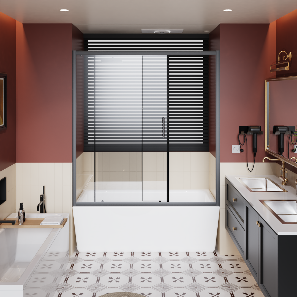 60.in W x 72.in H Single Sliding Shower Door, 1/5 inch Thick Clear Tempered Glass Shower Door with Stainless Steel Handle, Black