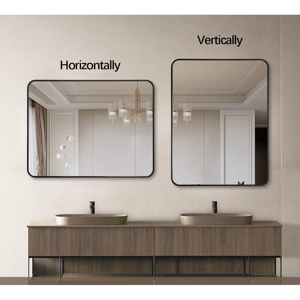 24x36 Inch Black Metal Framed Rectangular Bathrrom Mirror for Wall.(W2203135010)
