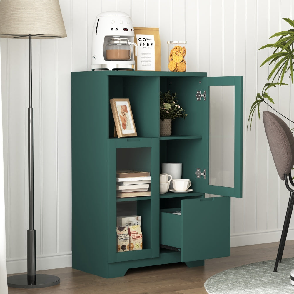 MDF painted Cabinet with Glass Doors and drawer, open storage space, Green ,Bedroom, Living room