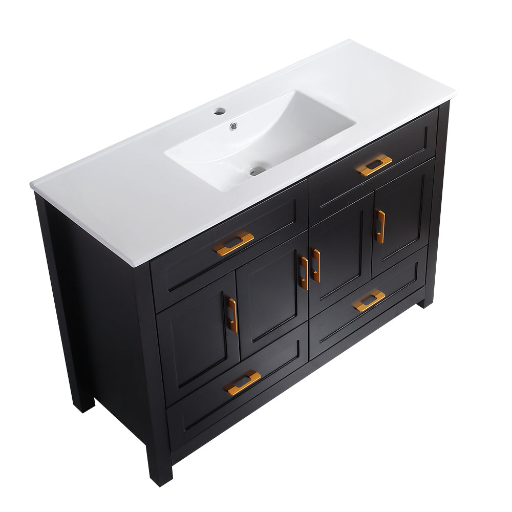 48" Black Bathroom Vanity with Ceramic Sink Combo, Abundant Storage Cabinet -4 Soft close doors and 4 drawers