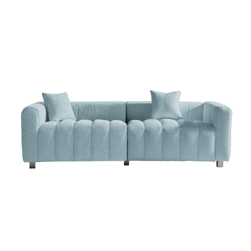 87.4'' Premium Velvet Sofa 3-Seater Loveseat, Modern Bubble Upholstered Couch with Metal Base Legs and 2 Pillows for Living Room, Bedroom.