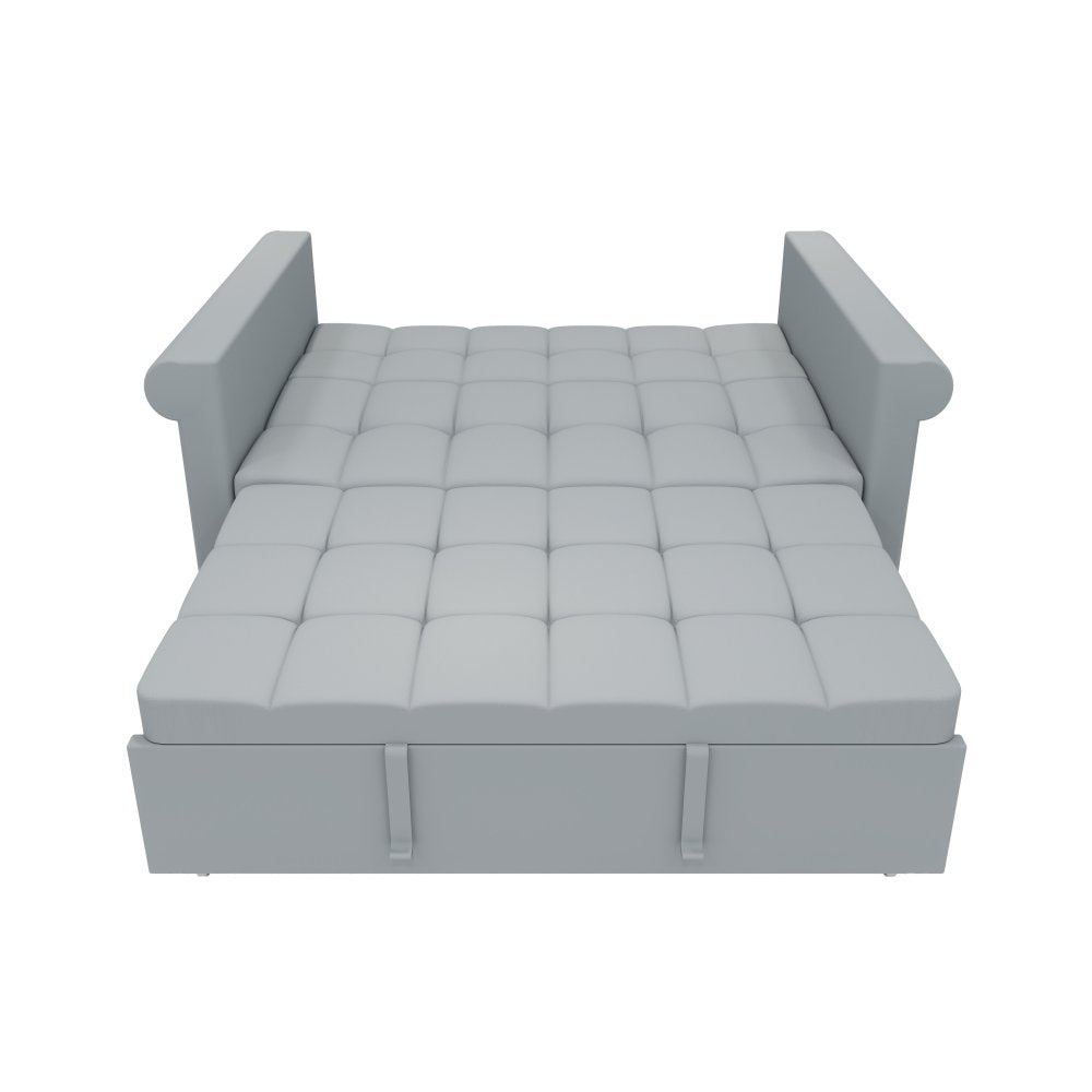 2-SEATER CONVERTIBLE VELVET LOVESEAT SOFA BED – GRAY PULL-OUT SLEEPER COUCH WITH SIDE POCKET, COMPACT DESIGN FOR SMALL SPACES, APARTMENT, GUEST ROOM