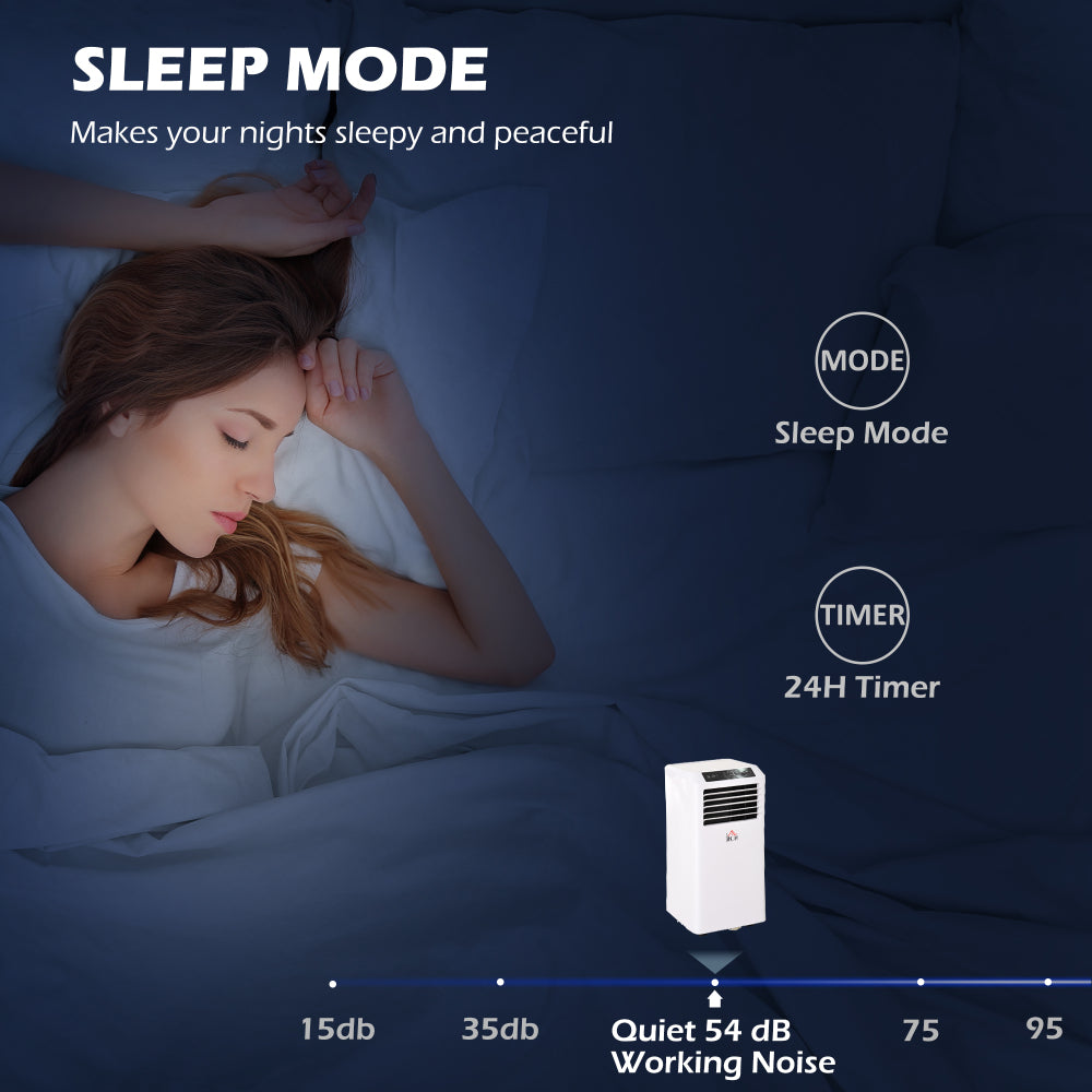 HOMCOM 8000 BTU Mobile Portable Air Conditioner with Cooling, Dehumidifier, Ventilating, Remote Control, 24-Hour Timer, Portable AC Unit for Bedroom, Living Room, Home Office, White